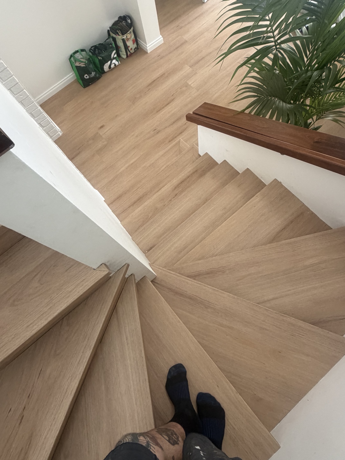 Looking down the finished winding staircase